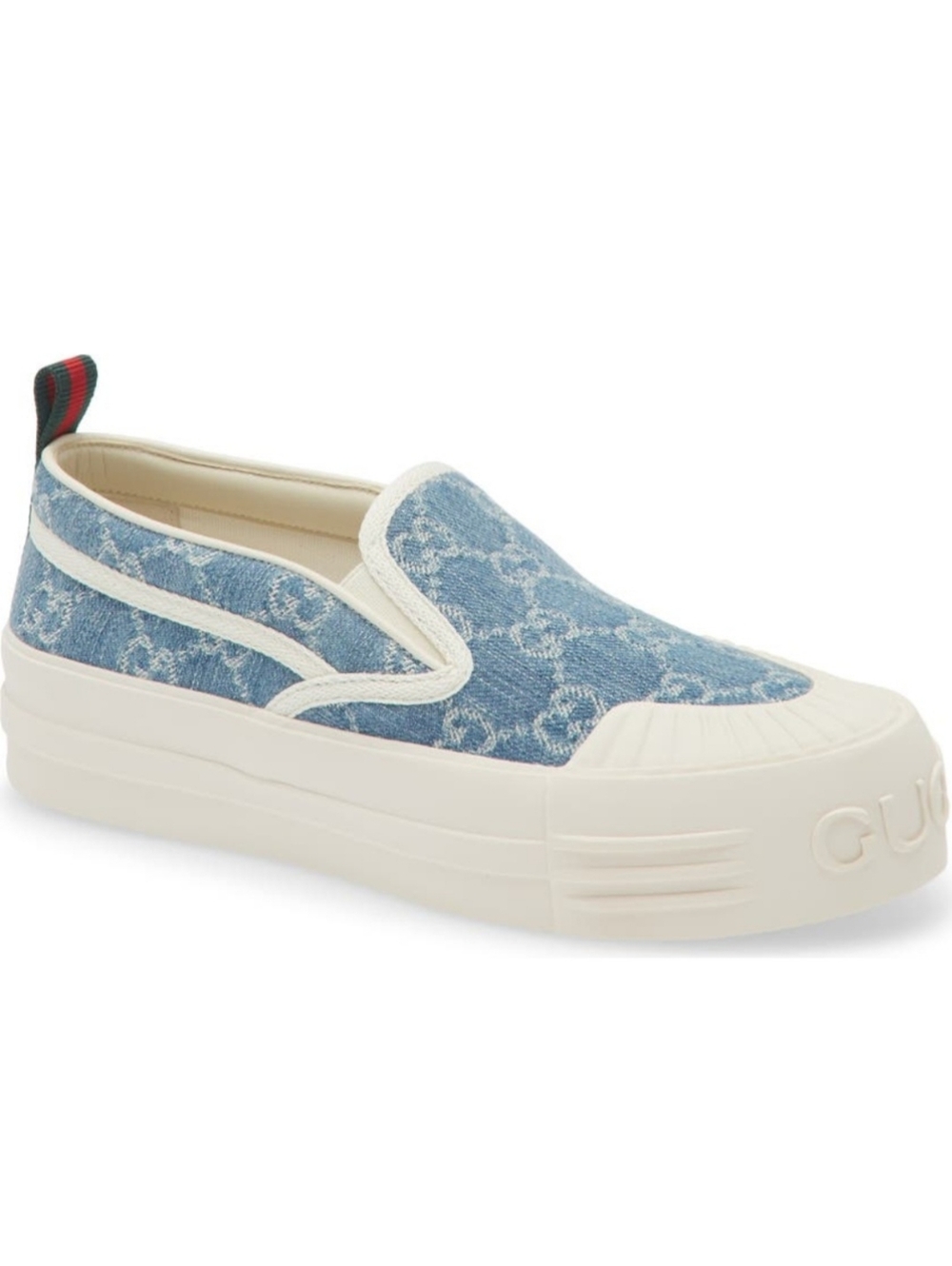 $980 Gucci GG Supreme Slip On Blue Denim Sneakers Tennis EU 39.5 US 9.5 BNIB
